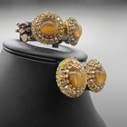 Vintage Hobe Bracelet Earrings Set Rhinestone Mop Bead Statement Blingy