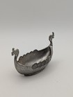 Vintage Rare Handstopt Pewter Mini Viking Ship Salt Cellar Made In Norway
