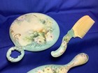 Antique Limoges Victorian Floral Hand Mirror   Boar Hairbrush   Comb Vanity Set