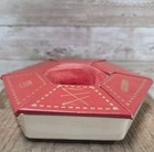 Vintage W germany Leather Stamped Sewing Box Lazy Susan Velvet Pin Cushion