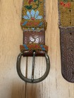 Vintage Antique Native American  Beaded Flowers Leather Belt As-is 32   -34 5   