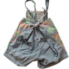 Oshkosh Vitg 90s Denim Overalls 5 Neon Fish Print Tie Back Shortalls Rare