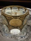 Vintage Gold Ormolu Beveled Glass Round Vanity Box Casket