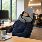 Travel Neck Pillow Memory Foam W  Hood Lightweight For Train Airplane Car Use
