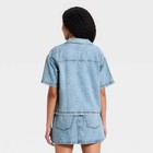 Women Short Sleeve Collared Denim Beach Shirt - Universal Thread Light Wash