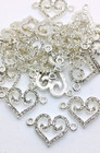 12 Pieces - Silver Tone Crystal Rhinestone Heart Charms Connector Pendants