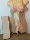 Rare Nib Vtg Satin Corselette 6 Garters Open Bottom Girdle Corset Peach 33 Rayon