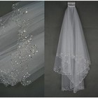 2 Layer White ivory Elbow Length Beads Edge Wedding Bridal Veil With Comb New