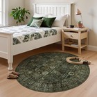 Green Boho Washable 5ft Round Living Room Rug vintage Circle Rug For Bedroom