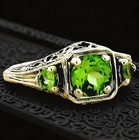 Genuine Peridot Art Deco Style Three-stone 925 Sterling Silver Ring          514