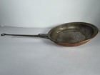 Antique Copper Skimmer Strainer Pan 22    Long     Forged Iron Handle     Rustic Decor