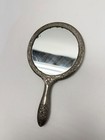 Vintage Silverplate Hand Mirror Round Repousse Floral Rose Vanity Boudoir 10 