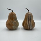 Vintage Natural Stone Onyx Marble Lot Of 2 Pear Brass Stem