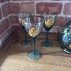 Elegant Vtg 1950 s Bohemian Crystal Aqua Teal Turquoise Blue Gold Decanter Set