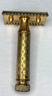 1920 s Gillette Gold 3 Piece Open Comb Razor Case   Blade Bank Short Ornate Vtg