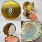 Vtg Round Compact Floral Guilloche Enamel Double Vanity Powder Box
