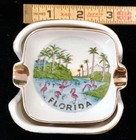 Vintage Stacked Set Of 4 W  Base Florida Souvenir Flamingos Ashtrays By Kenmar