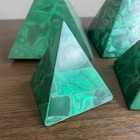 Group Of Four Vintage Decorative Polished Green Malachite Stone Covered Pyramids