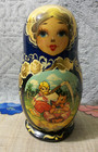 Russian Matryoshka Fairytales 6 5  Nesting Dolls Hand Painted Blue Gold Set Of 5