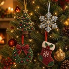 Christmas Beaded Ornaments Diy Kit  4pcs Handmade Bead Craft Set For Xmas Tree