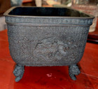 Fine Antique Japanese Bronze Censer With Dragon Sculpture Relief Decoration   