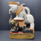 Antique 1890-1920s India Hand-carved Handpainted Solid Wood Lion Attack Statue