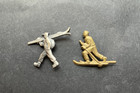 Two Original Wwii German Tinnie Pins Whw Style German Skier Pin Badge Set