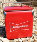 Brand New  Vintage Style  budweiser  Hard Metal Beer Cooler W bottle Opener