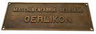 Swiss Locomotive Builder s Brass Plate Oerlikon Maschinenfabrik No3496 Year-1931