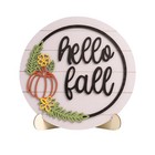 3d Hello Fall Sign  Wooden Autumn Pumpkin Harvest Round Decorative White