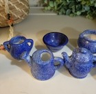 Vintage Enesco Miniature Speckled Blue Ceramic Spongeware Kitchen Set Pottery
