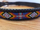 Vintage 1991 Seed Bead Black Leather Belt Silver Native Western Children s
