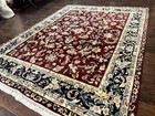 Indo Per sian Rug 8x10 Floral Allover With Bird Pictorials Maroon Navy Blue Wool