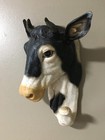 Vtg  Wall Hook Bull Cow Decorative Resin White   Black 8  Tall   4  Wide Rare