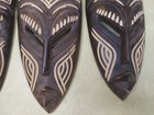 Vtg Set Of 4 African Etched Wood Mask Elephant Turtle Rhino Hippopotamus Wall