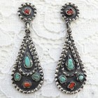 Vintage Matl Matilde Poulat Style 925 Sterling Earrings Taxco Turquoise Coral