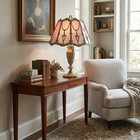 Antique Slag Glass Table Lamp Art Nouveau Pink Curved Panel Boudoir Light
