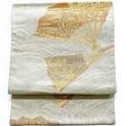 2770  Japanese Vintage Fukuro Obi Belt Kimono Fabric Silk Traditional Silver