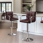 Bar Stools Set Of 2 Swivel Counter Height Chairs Adjustable Brown Pu Leather Sea