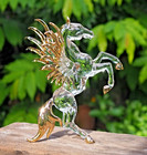 Pegasus Horse Hand Blown Art Glass Figurine Gold Trim 5 Inch Decor - Gift