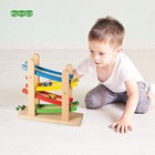 Wooden 4 Level Car Ramp Race Track - Includes 4 Wooden Toy Cars 