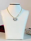 14k Solid Gold - White And Blue Hand-painted Double Butterfly Pendant  Charm