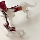 1950 s Hand Blown Art Glass Dog With 2 Puppies On Chain 3  Japan Sb2