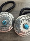 Sterling Silver Turquoise Concho Hair Ties Southwest Style Set Of 2