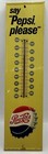 Vintage Say Pepsi Please Wall Thermometer M-165 Raised Bottle Cap Yellow