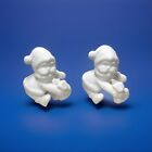 Two Lenox Vintage White Ceramic Santa Candle Huggers Made In Japan Taper Holders