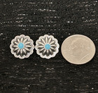 Southwestern 925 Sterling Silver Turquoise Stone Concho Fluted Stud Earrings Usa