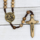 Wooden Saint Michael The Archangel Rosary On Cord   10mm Wood Hail Mary Beads   