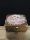 Vintage Divine Square Gold Tone Hinged Compact Mirror Puff Girl Portrait