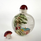 Vintage Chinese Glass Snuff Bottle Reverse Painted Landscape Riverbank Art